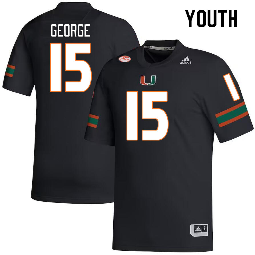 Youth #15 Jacolby George Miami Hurricanes College Football Jerseys Stitched-Black - Click Image to Close